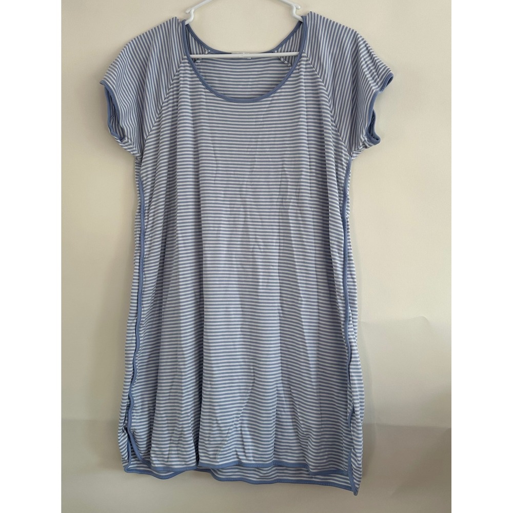 Lake Pajamas Blue White Striped Pima Cotton Short Sleeve Nightgown Sleep Dress
